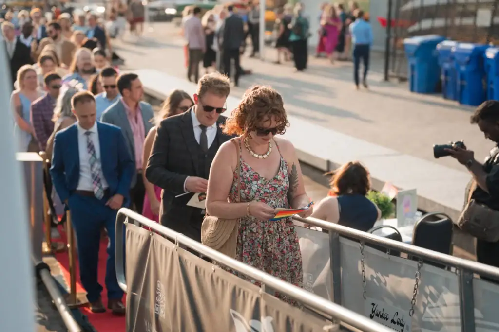 Wedding guests boarding Yankee Lady